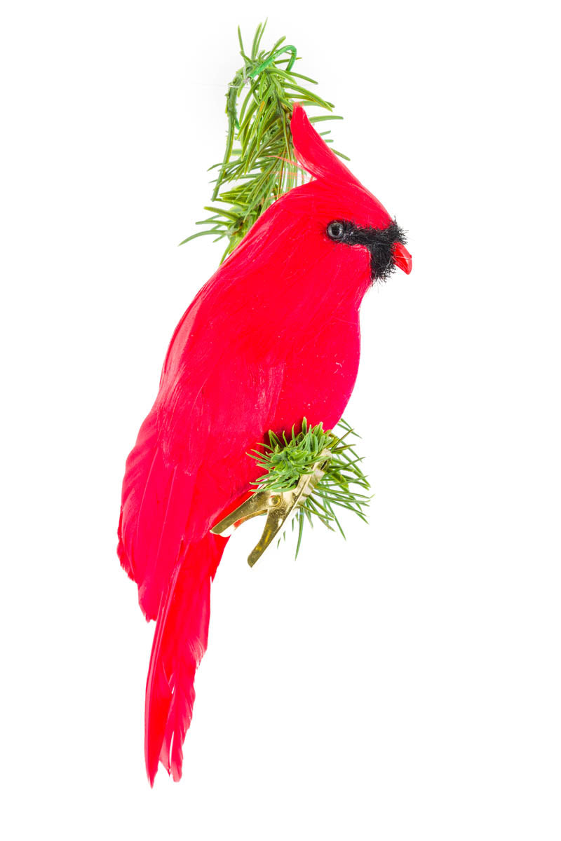 7" Red Feathered Cardinal Ornament