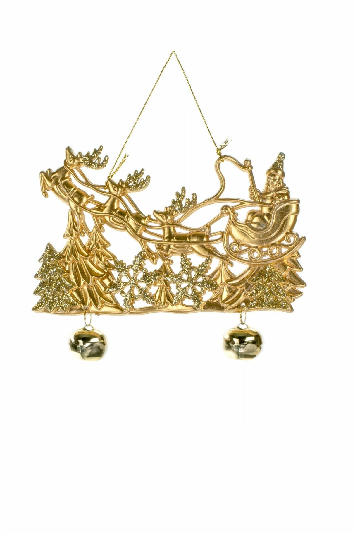 5.75" Hanging Champagne Acrylic Santa's Sleigh Ornament with Bells