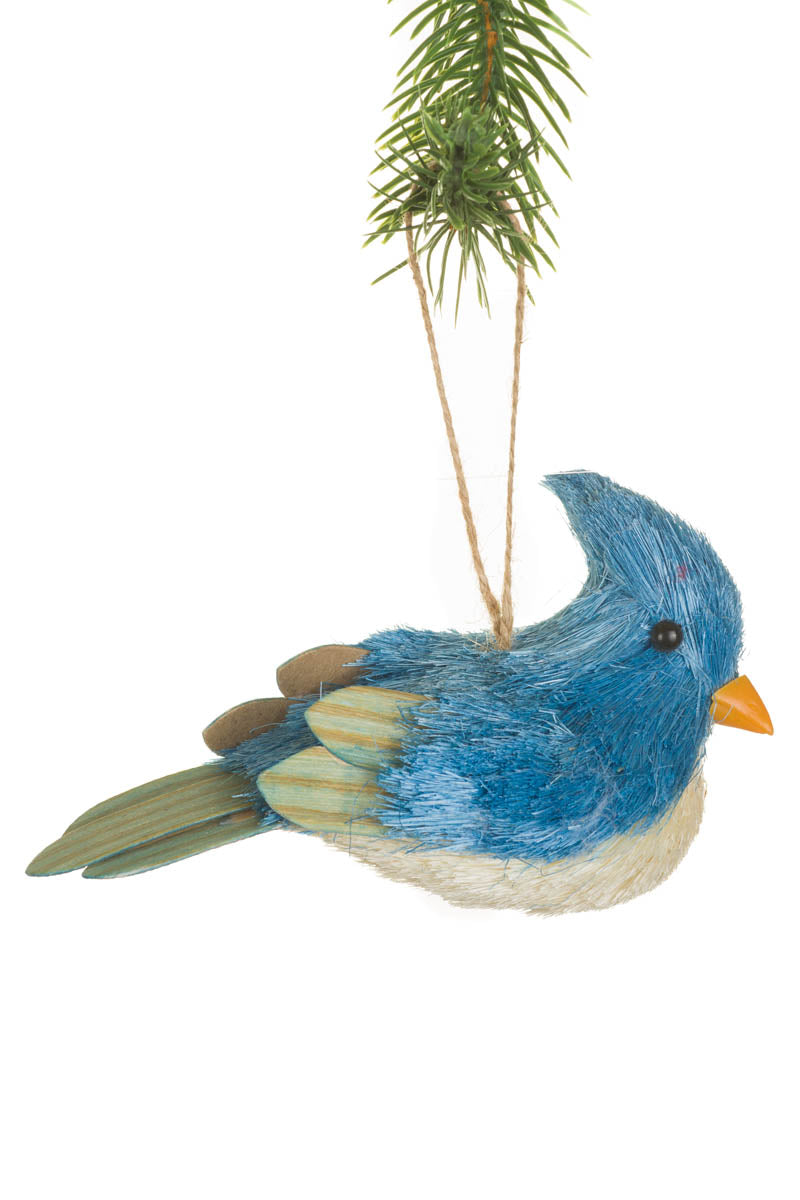 5" Hanging Blue Straw Bird Ornament