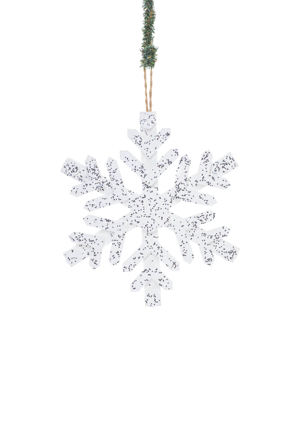 14" Hanging White Wood Contemporary Snowflake Decoration