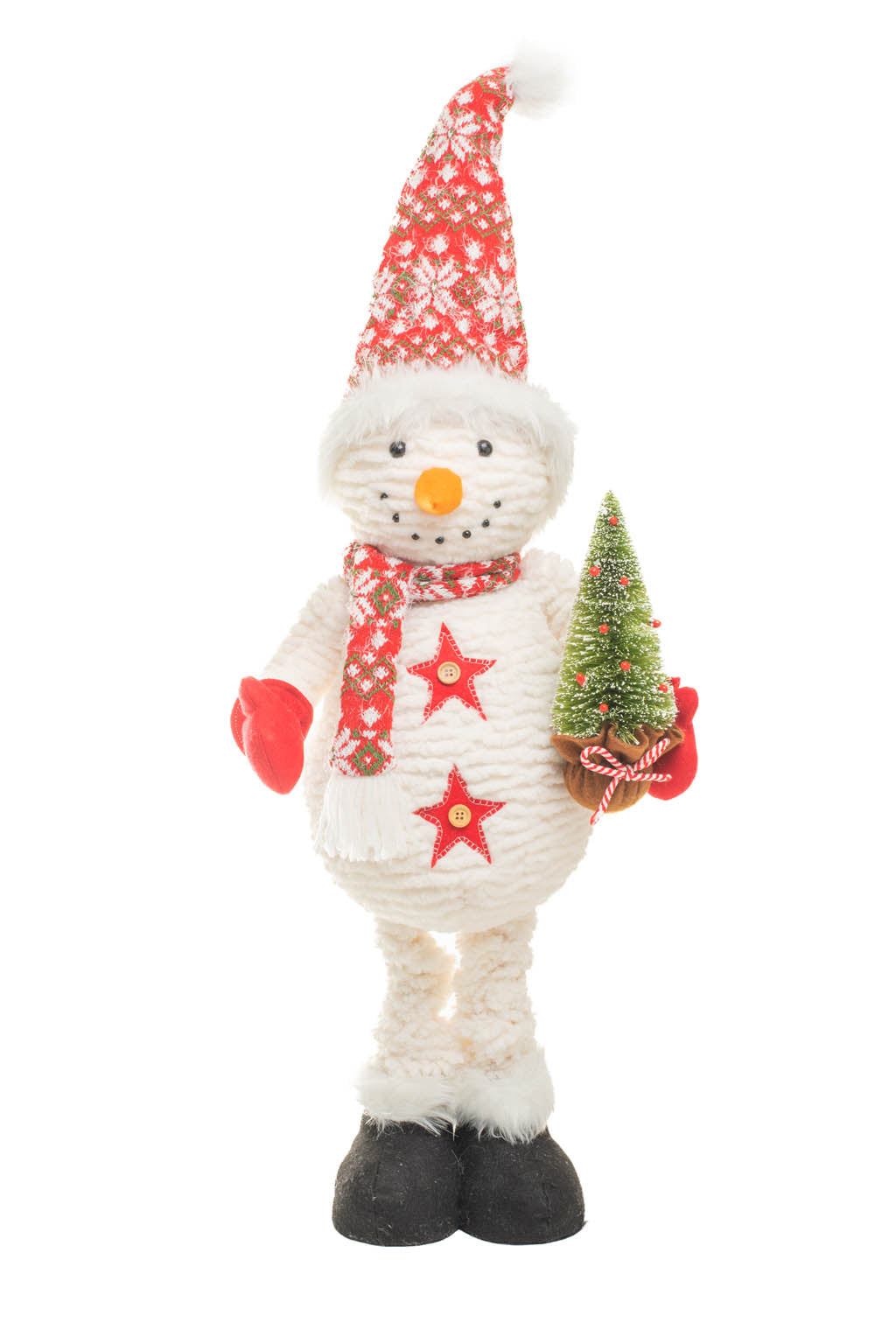30" Large Snowflake White and Red Foam Snowman Figure with Tree