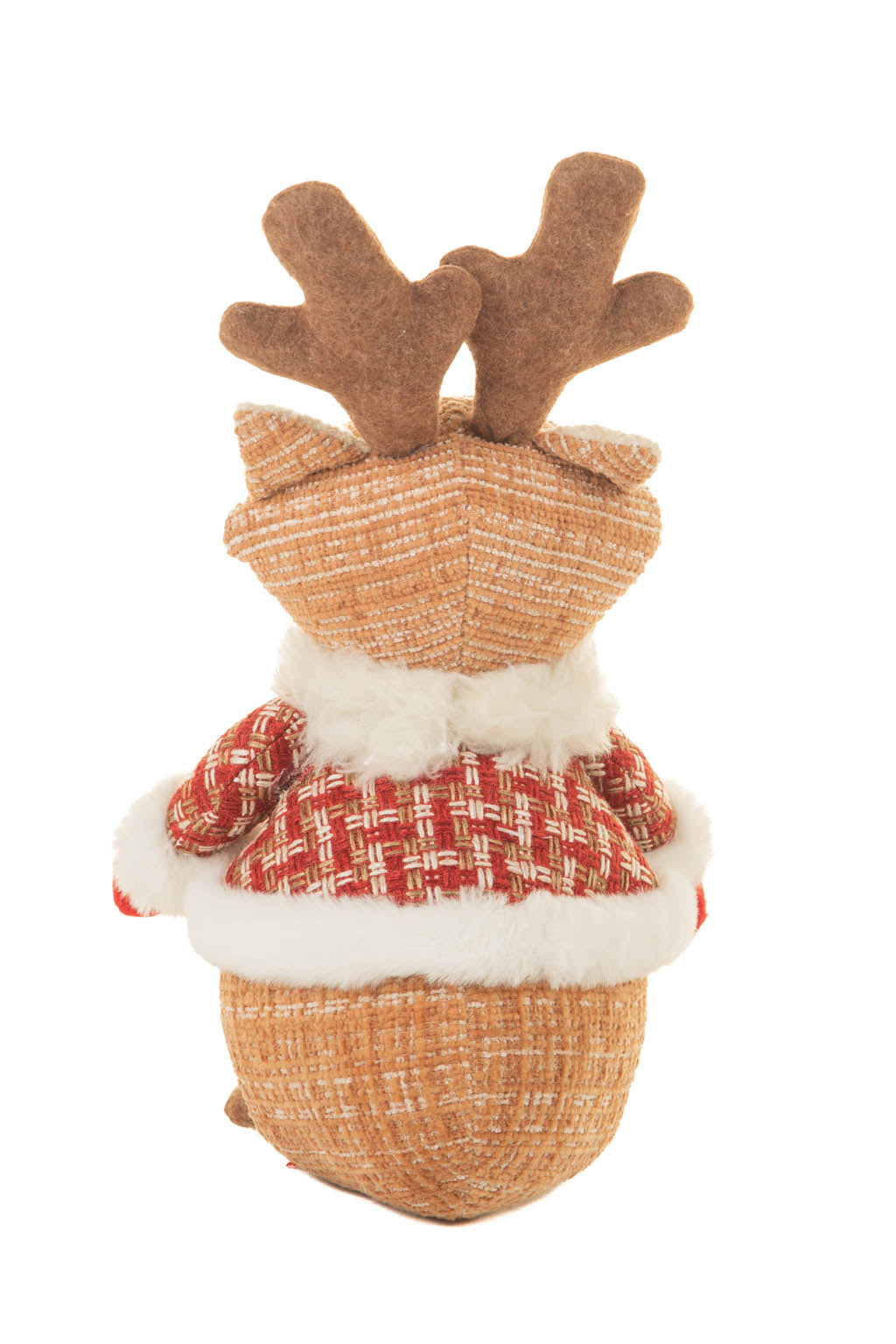 13" Tartan Beige and Red Cotton Reindeer Figurine