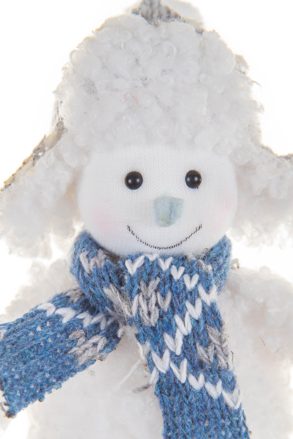 4" Fluffy Hanging White Cotton Snowman Ornament with Fleece Sweater