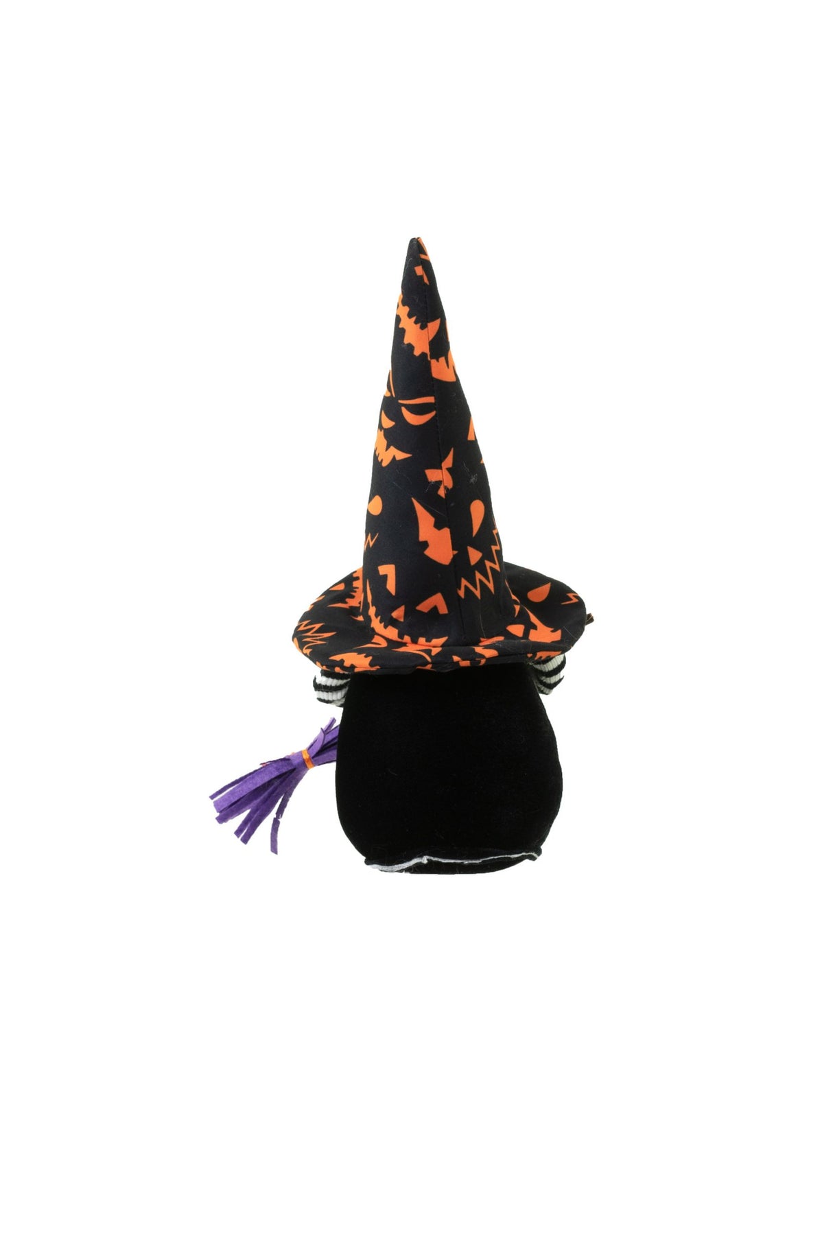 11" Black and Gray Cloth Gnome Witch Boy Doll with Jack-O-Lantern Hat