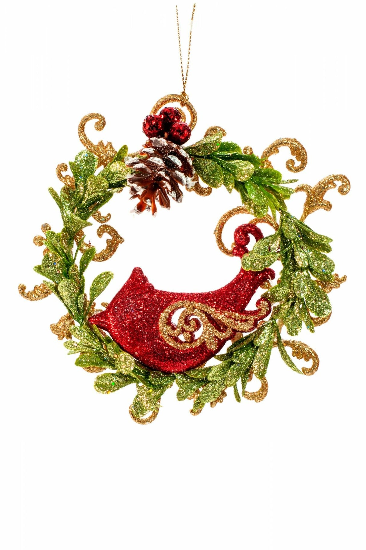 Hanging Green Glittered Wreath Ornament