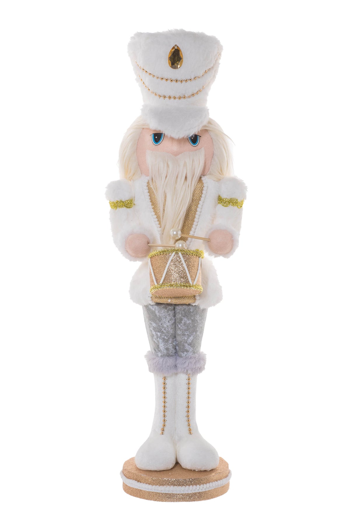 24" Striped White and Gold Cloth Drummer Nutcracker