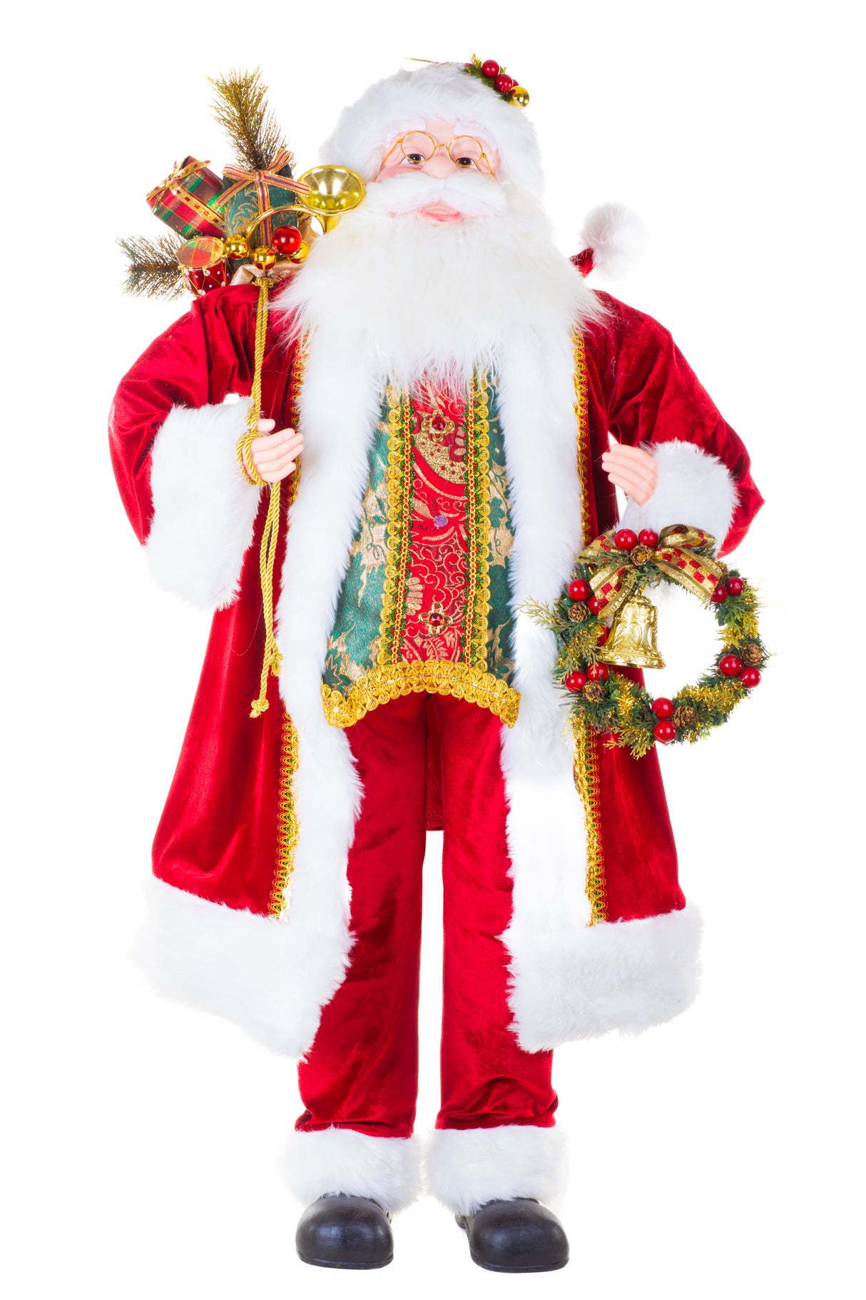 48" Velveteen Red Fabric Santa Claus Figurine with Gifts