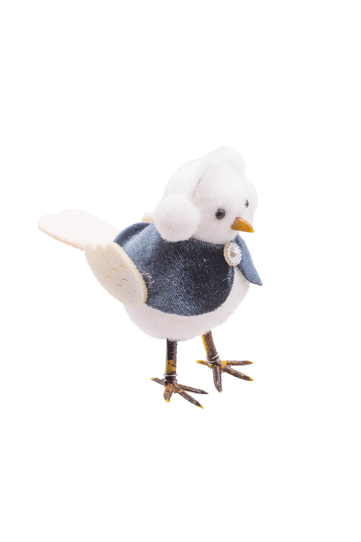 4" Navy and White Cloth Bird Figurine with Dapper Cloak