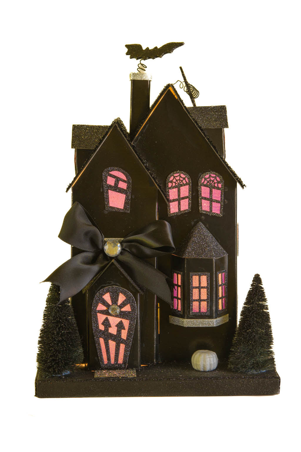 12" Black and Purple Cardboard LED Haunted House