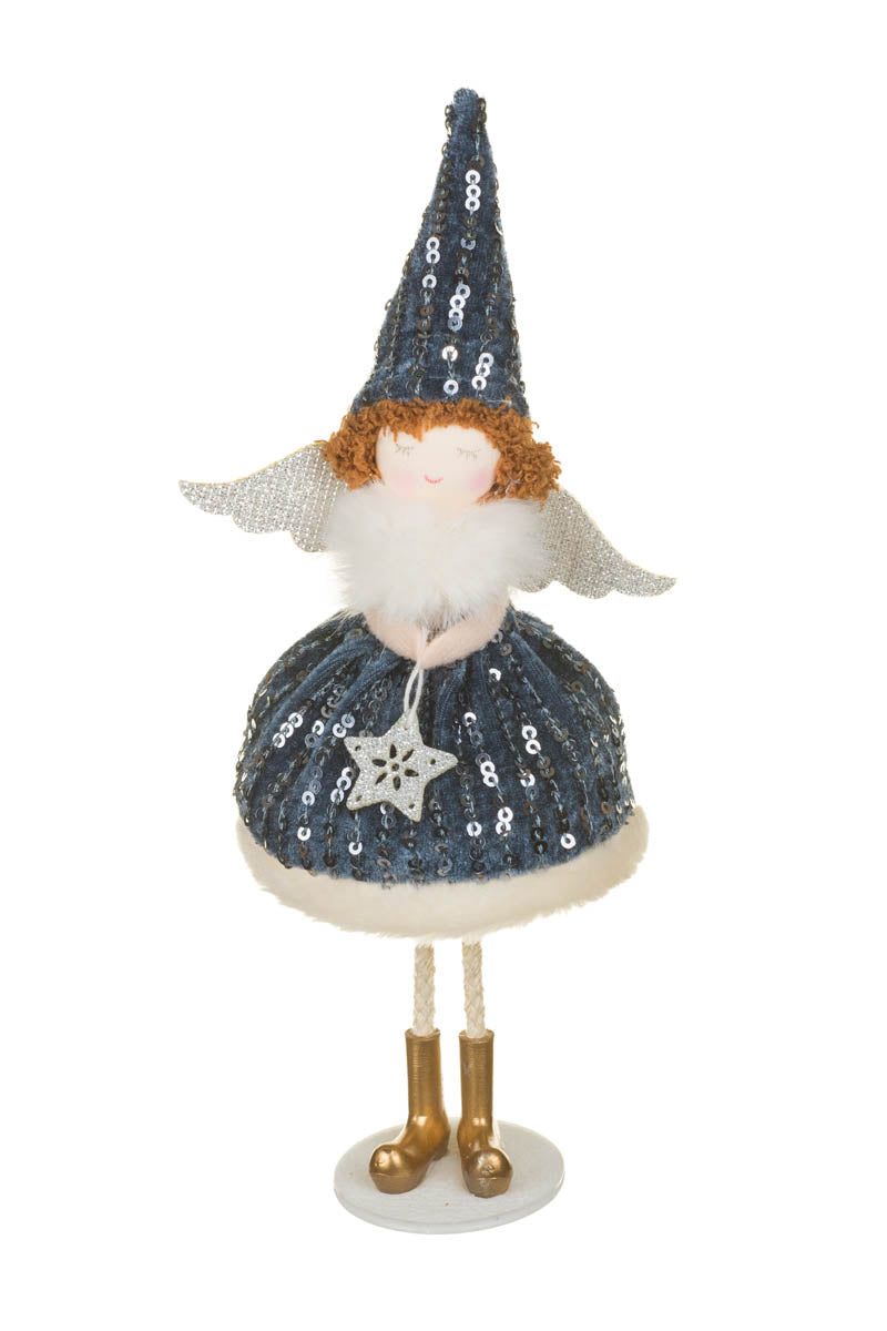 8.75" Hangable Sequin Blue Fabric Peaceful Angel Girl Doll