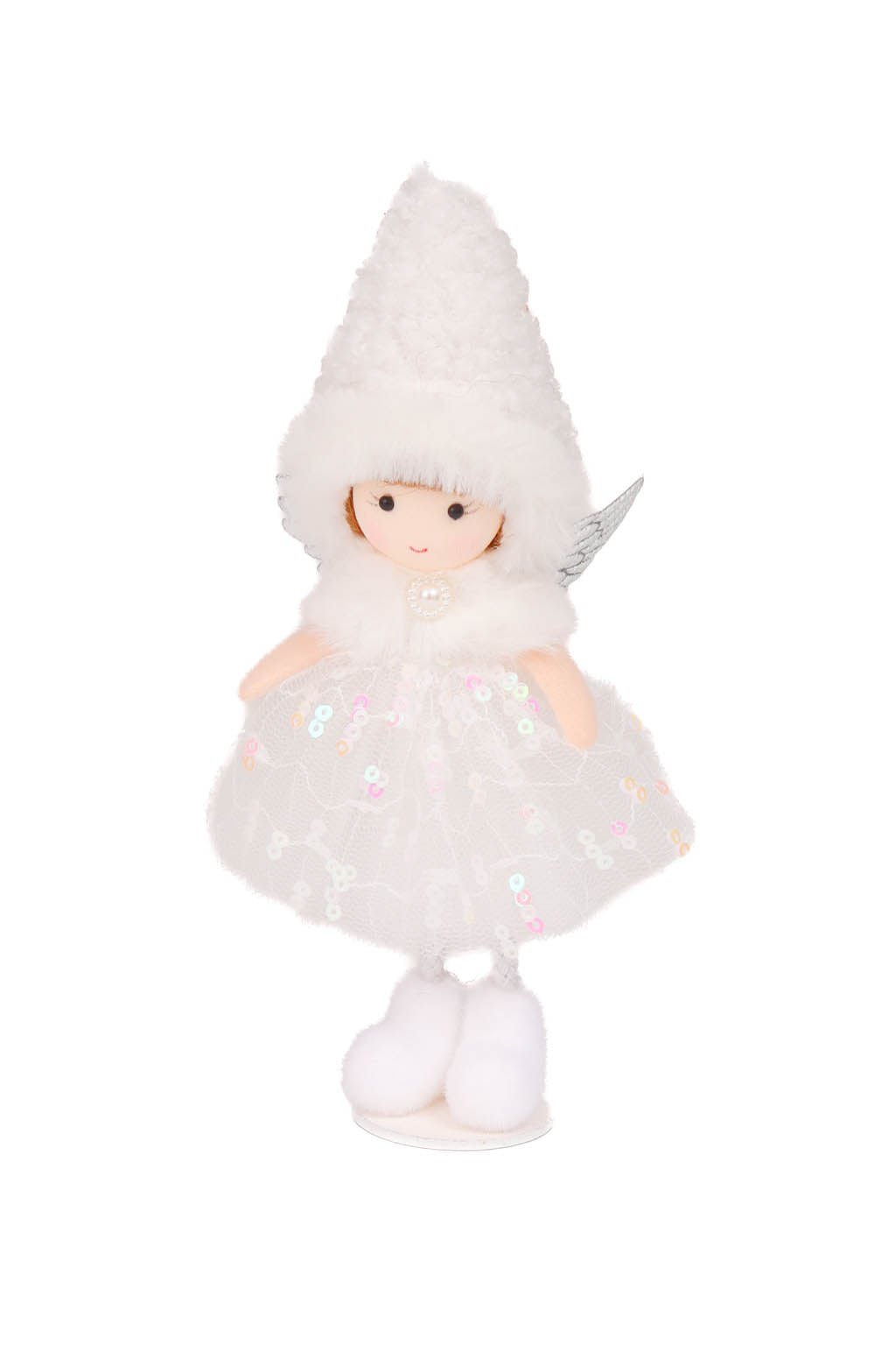 7.25" Sequin White Cotton Cherub Girl Doll with Pointed Hood