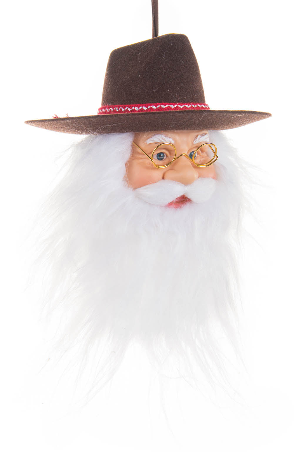 8" Hangable White and Brown Felt Santa Head Ornament