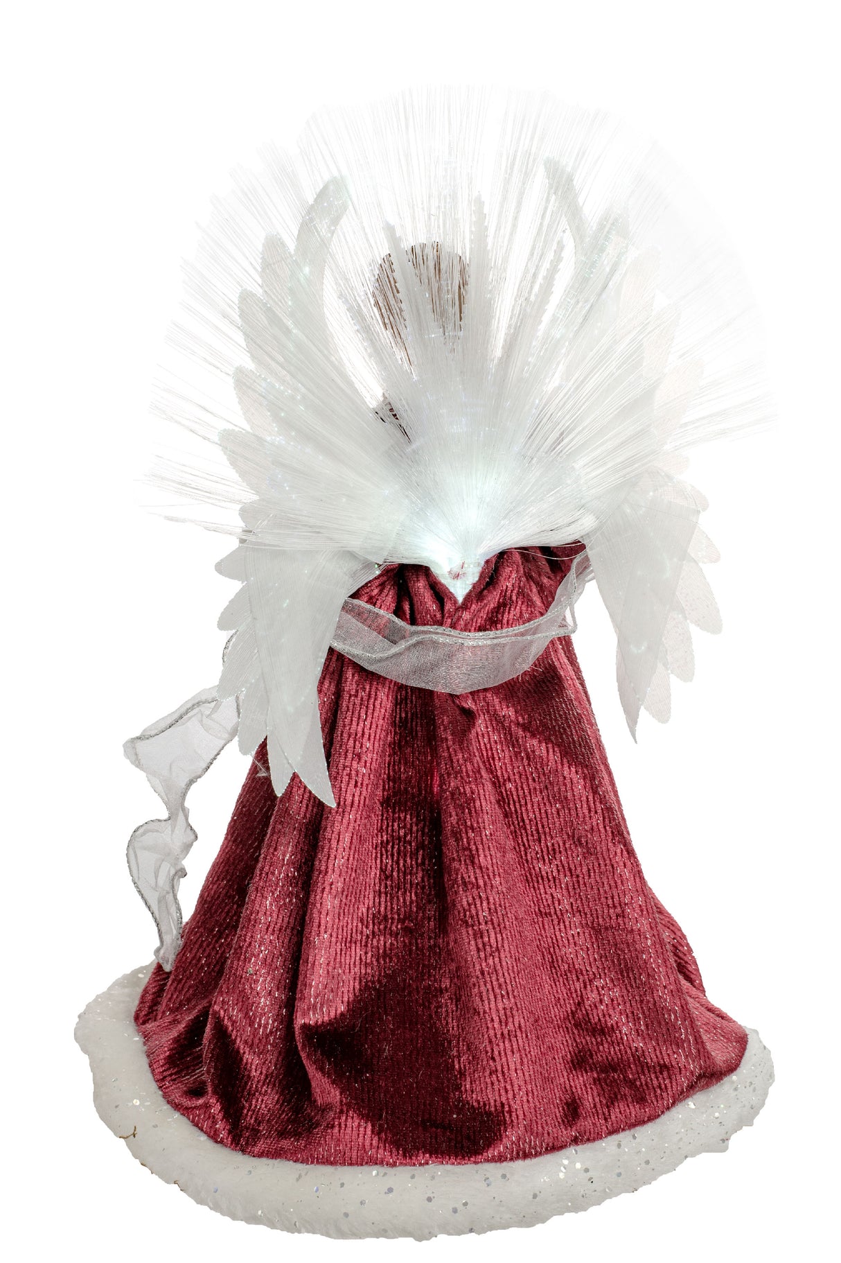 18" Red and White Cloth Large Modern Fiber Optic Angel Tree Topper