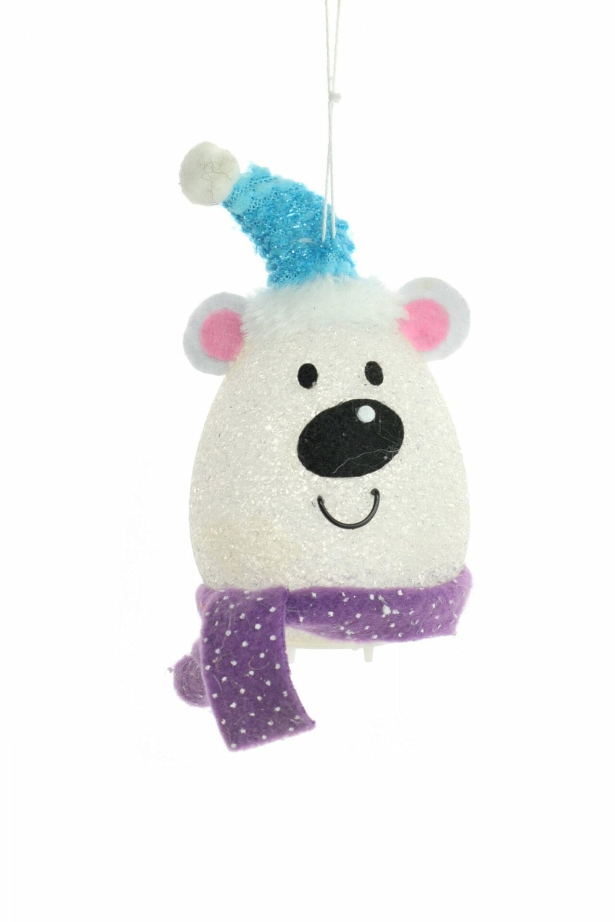 6" Hanging White and Purple Acrylic Bear Head Light-Up Ornament