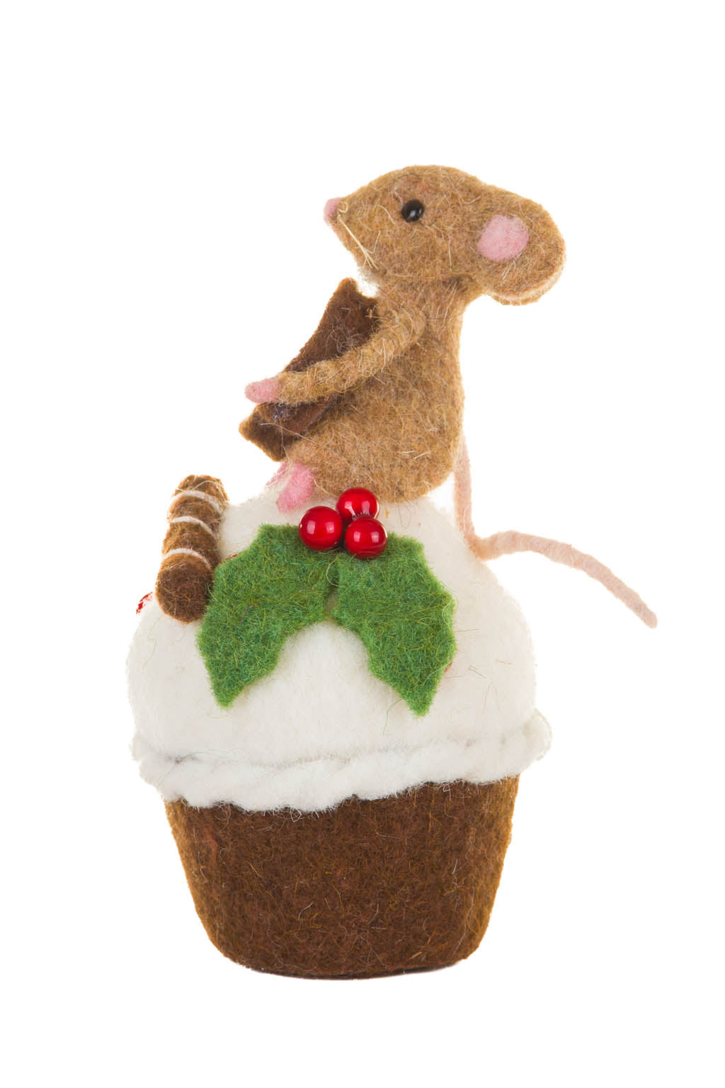 7" Brown and White Fleece Mouse On Cupcake Figure with Cinnamon Bun