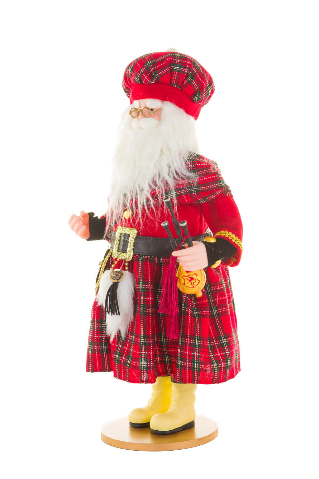 19" Red and Black Cloth Scottish Santa Figurine with Bagpipes