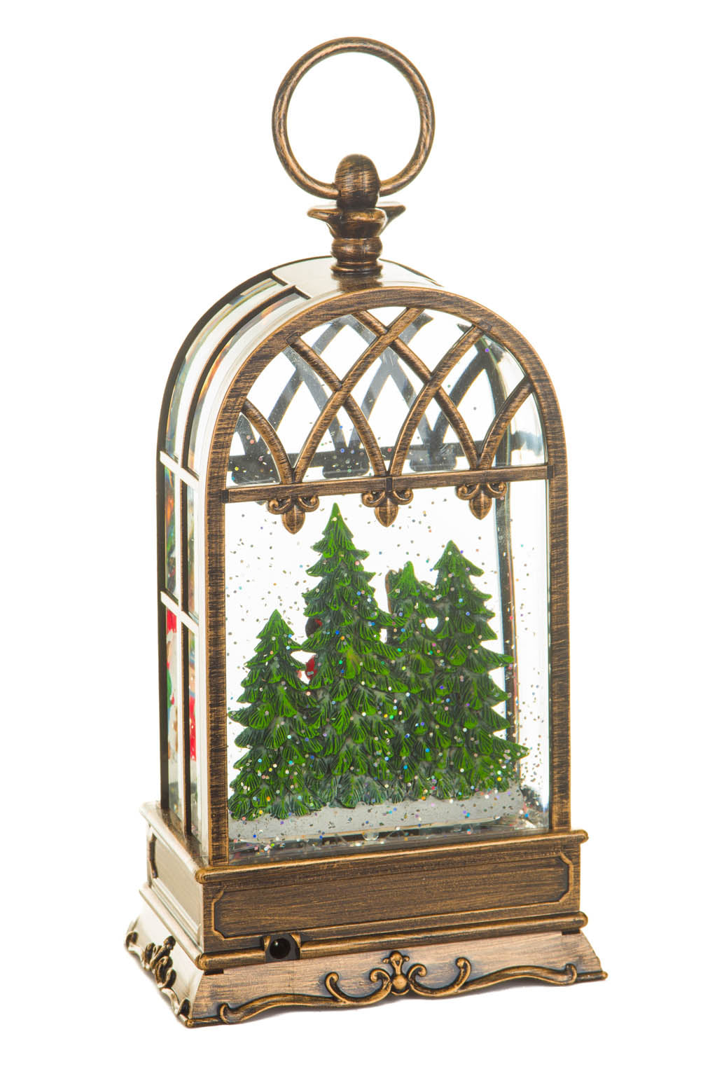 11" Brass Plastic Birdcage Warm White LED Snow Globe with Snowman and Swirling Glitter