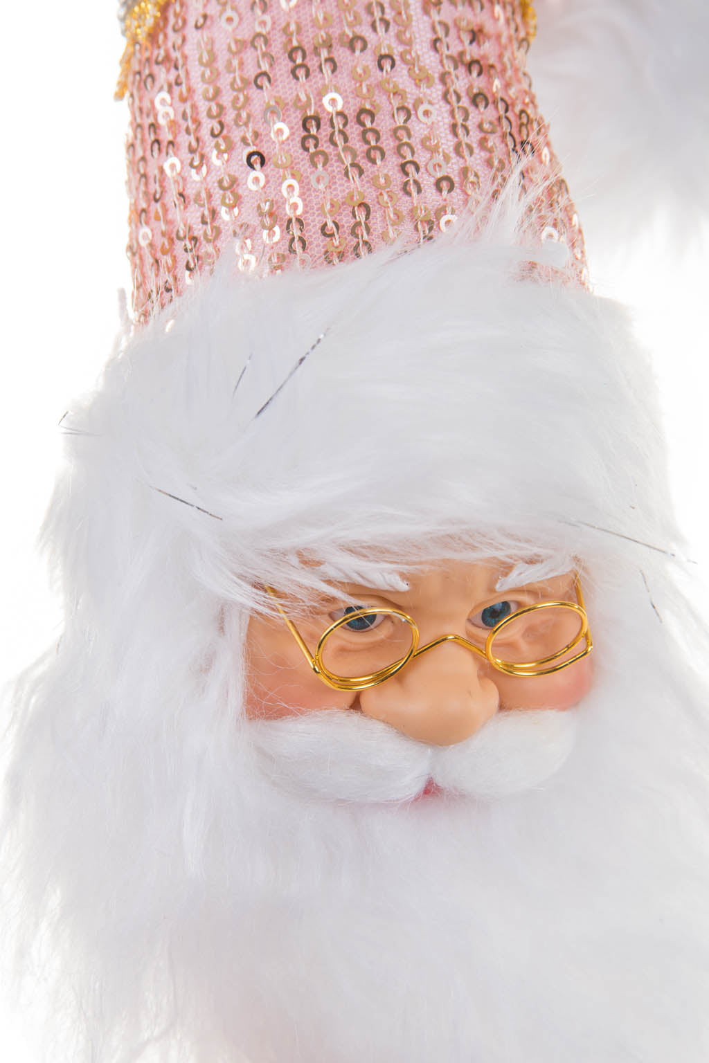 9" Hangable Sequin White and Baby Pink Cloth Santa Head Ornament