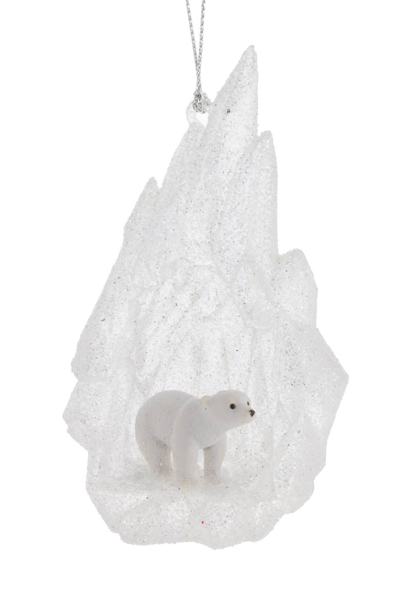 4.25" Hanging White Acrylic Polar Bear Ornament with Ice Cave