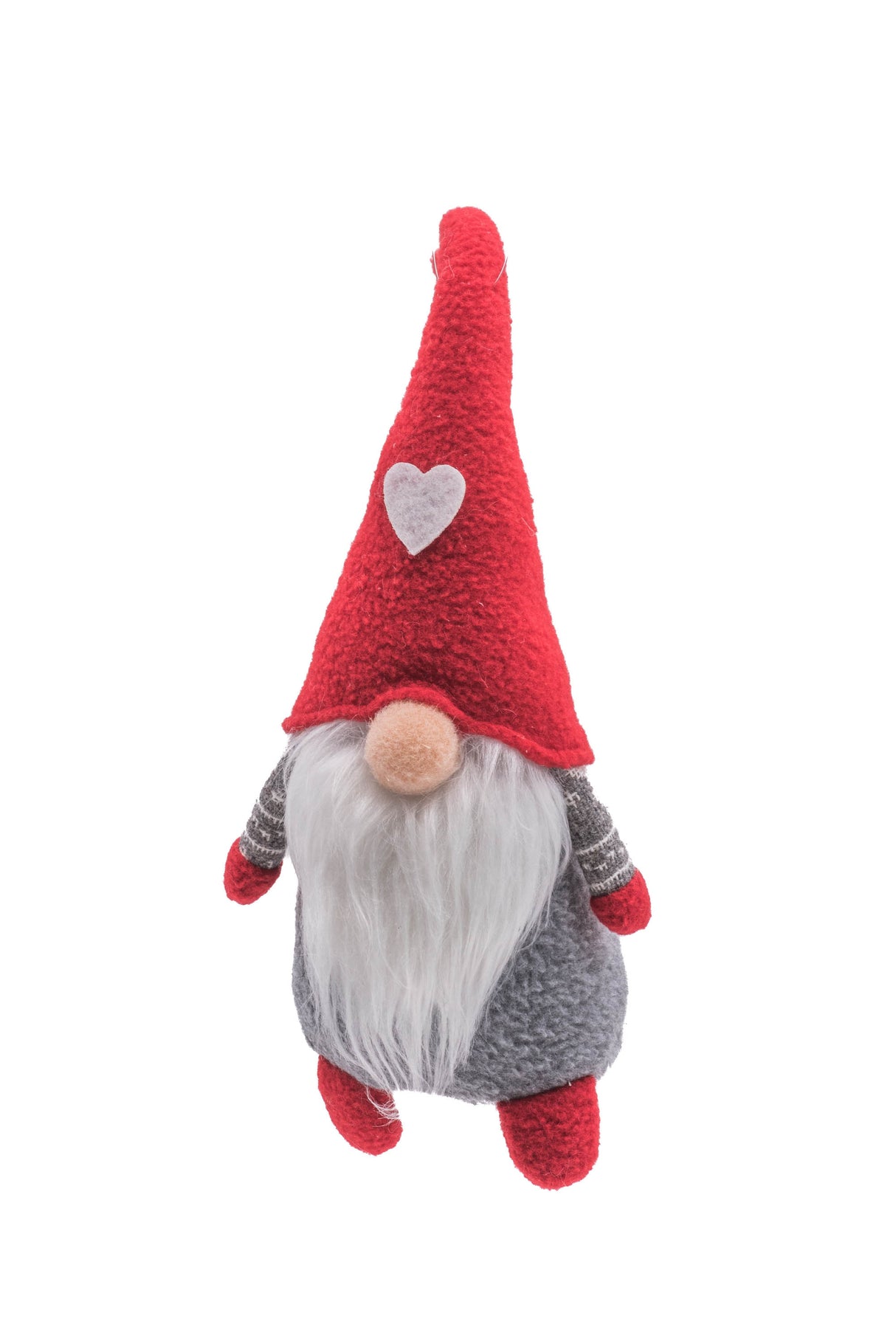 7" Hangable Red and Gray Cloth Gnome with Heart Hat