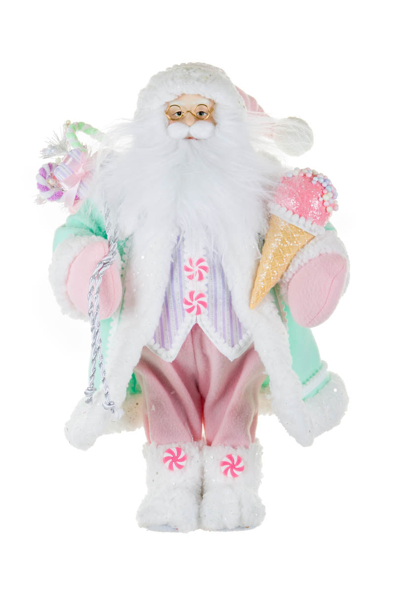 18" Pink and Green Fabric Santa Figurine with Ice Cream