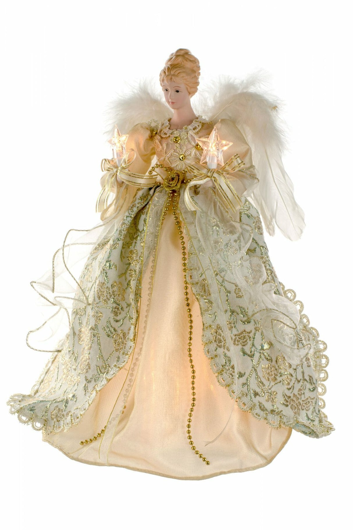 14.5" Beige Cloth Vintage 10-Light Angel Tree Topper