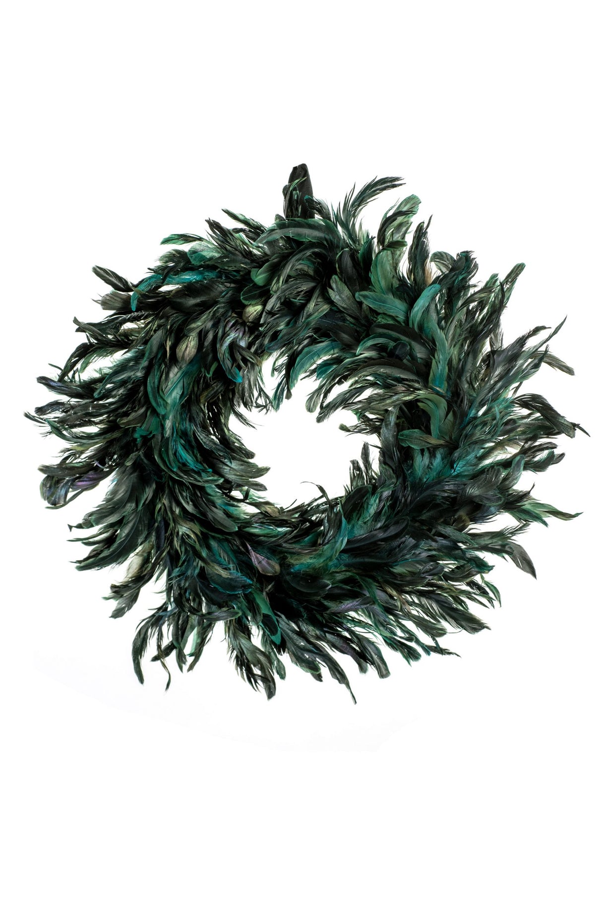 15" Hanging Green and Black Feather Wreath
