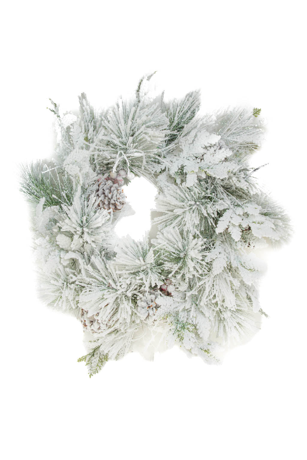 20" Hangable Flocked Green Pvc Illuminated Wreath with Pinecones and Lights