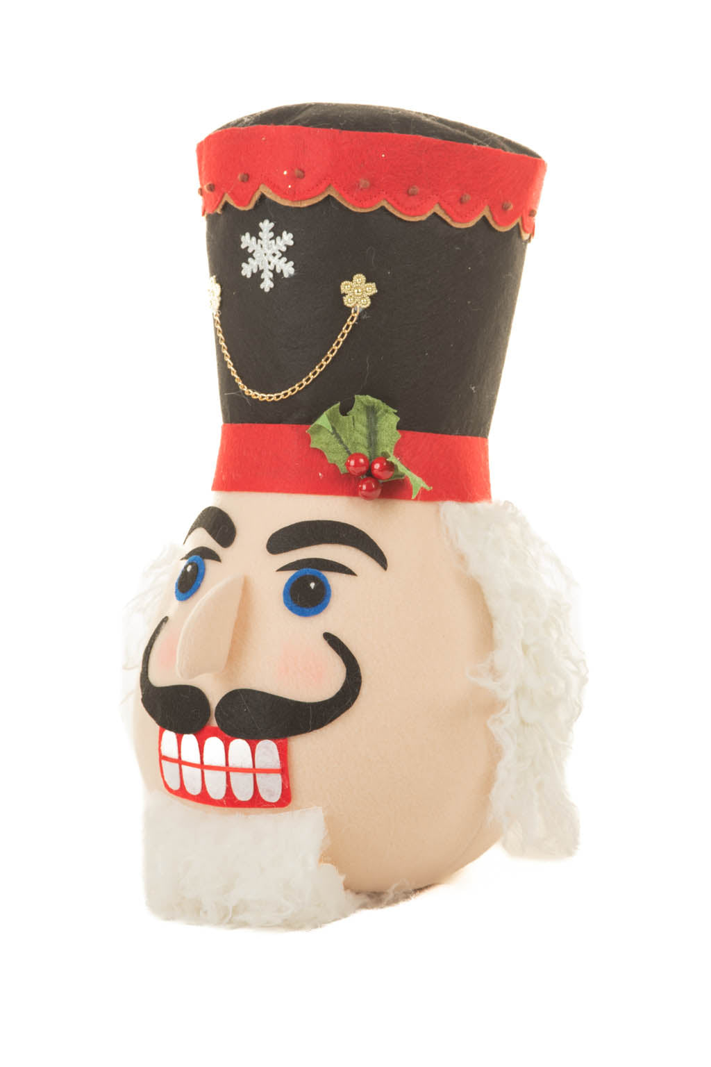 16" Black and Red Cotton Nutcracker Head Tree Topper