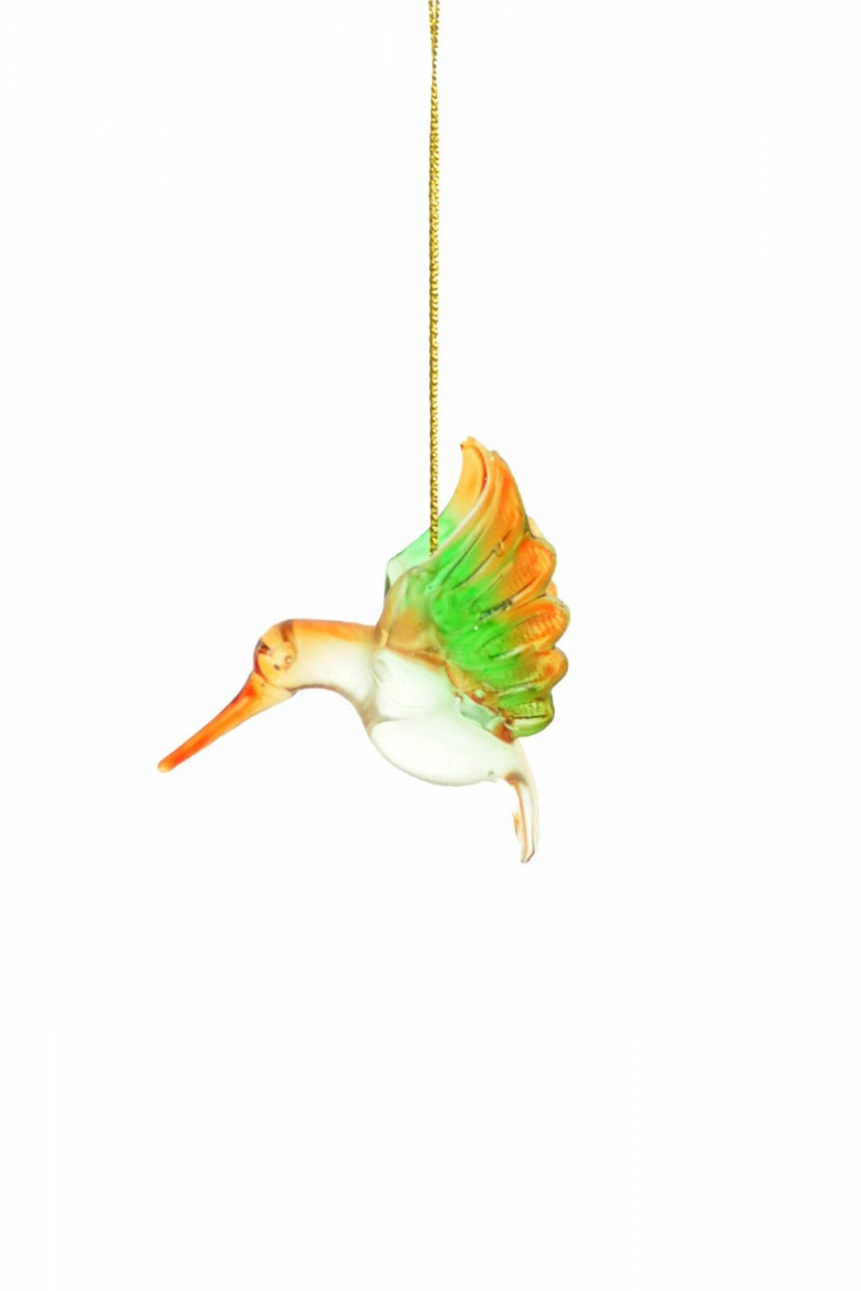 3" Hanging Red Glass Feeding Hummingbird Ornament with Multi-Coloured Wings