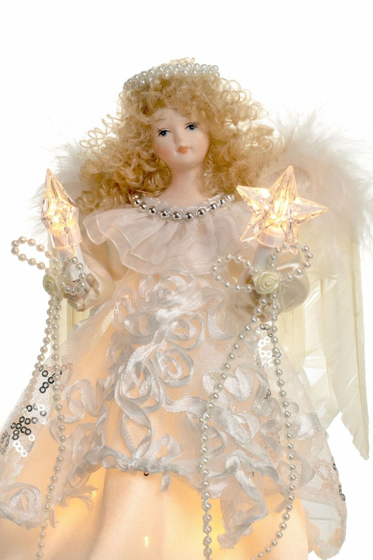 9" Ivory Cloth Small 10-Light Angel Tree Topper