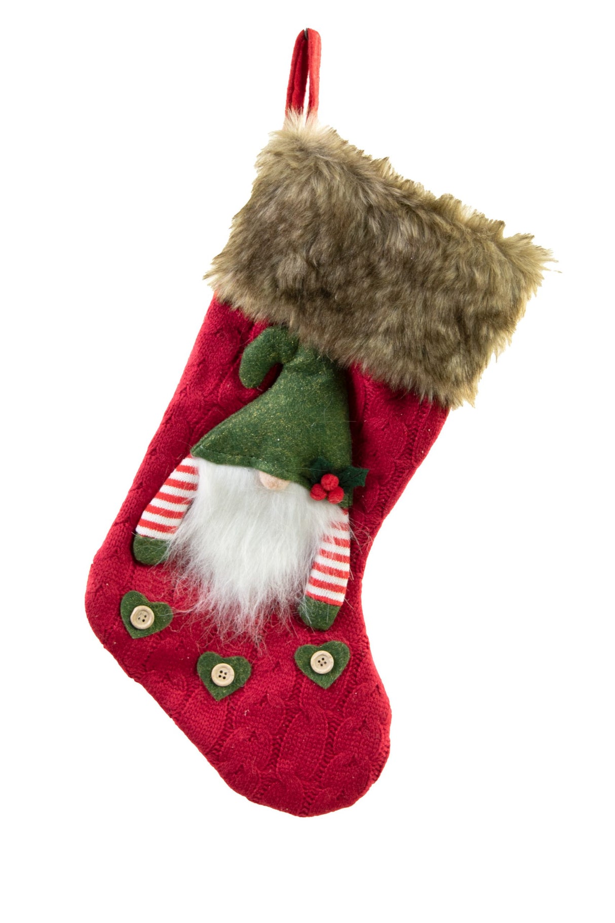 17.25" Hanging Red Polyester Stocking with Gnome