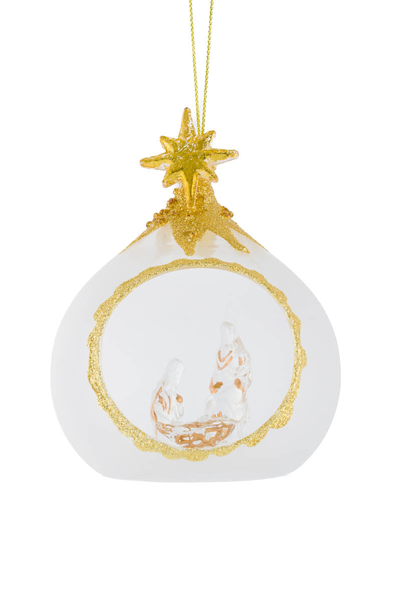 4.25" Hangable Gold Opaque Glass Nativity Ornament with Star