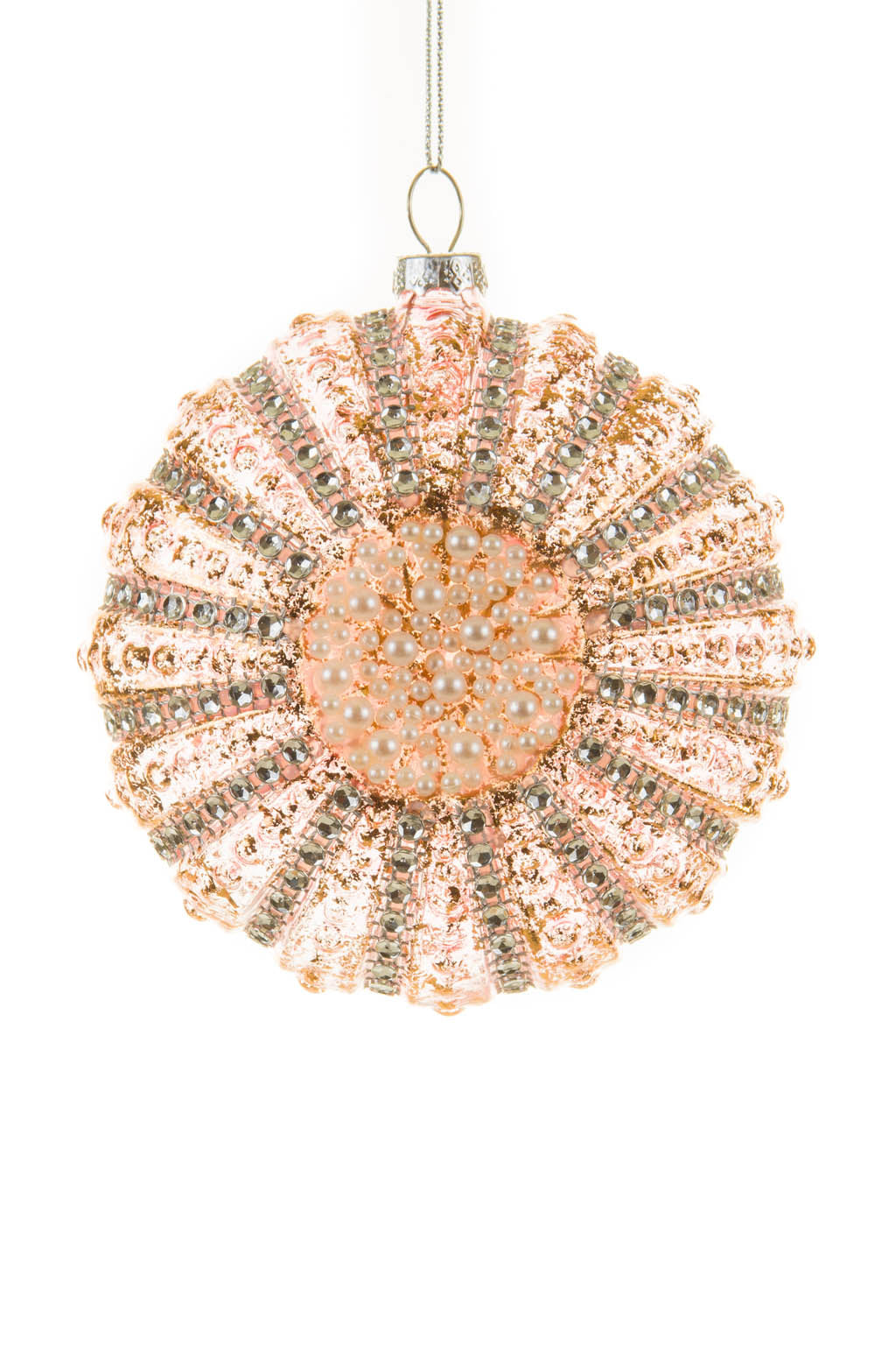 4.5" Hangable Rhinestoned Pink Glass Sea Urchin Ornament