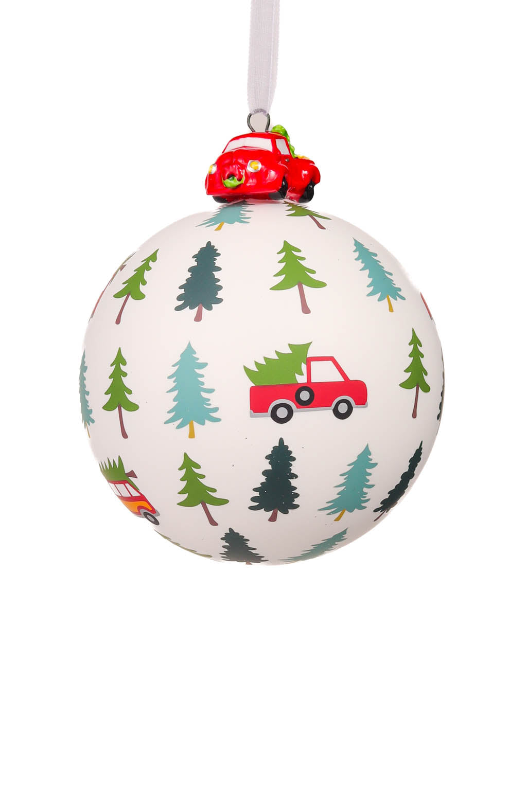 4.3" Hanging White and Green Porcelain Ball Ornament