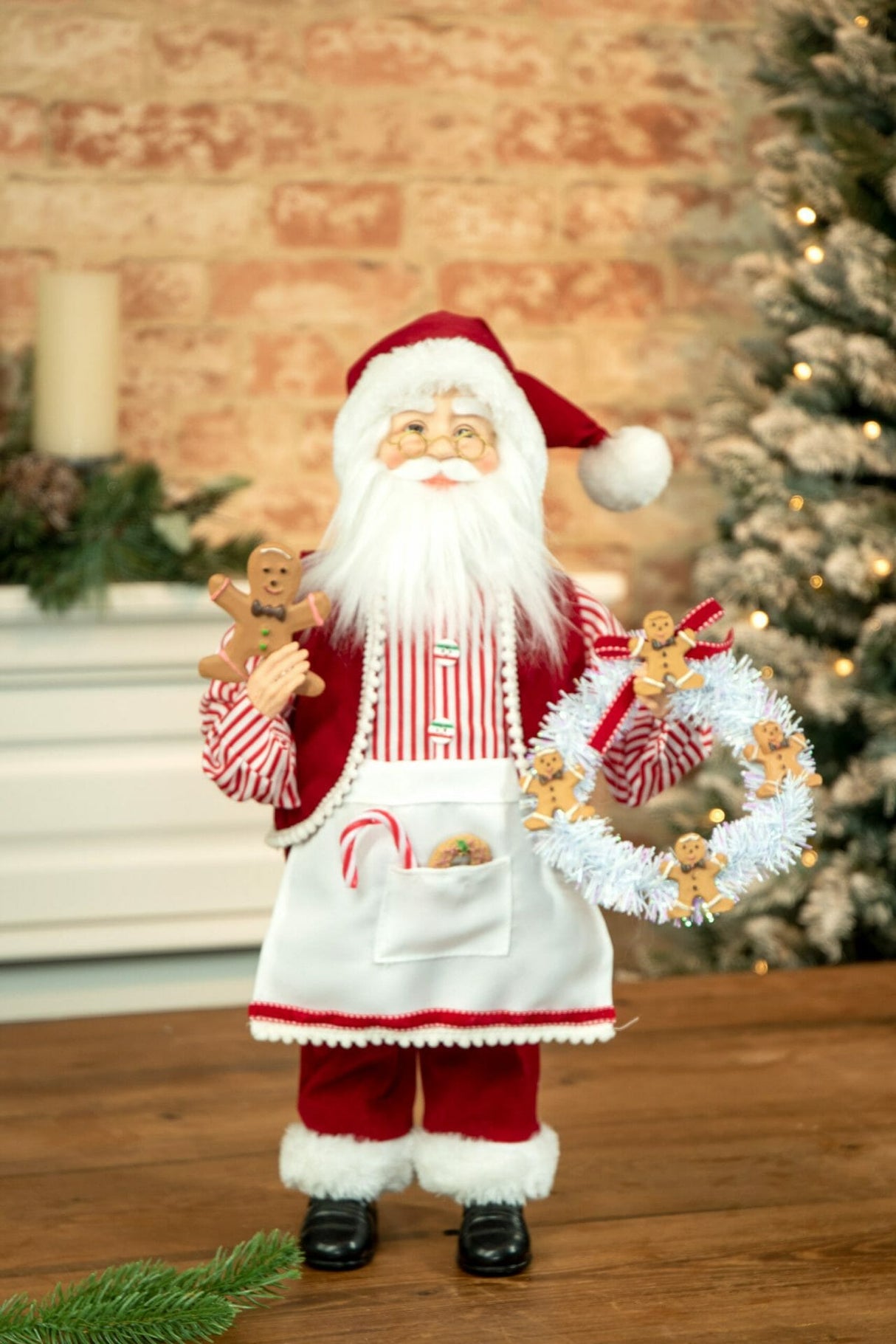16" Red and White Cloth Baking Santa Claus Figurine with Plate of Sweets