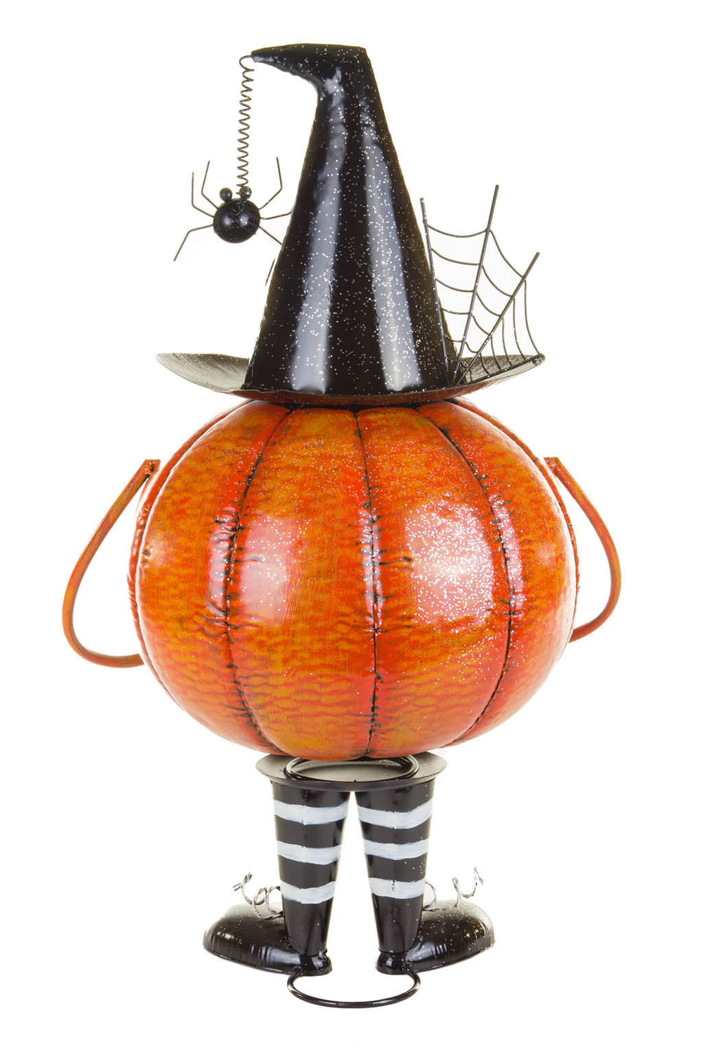 28" Orange and Black Metal Bouncy Pumpkin Ornament