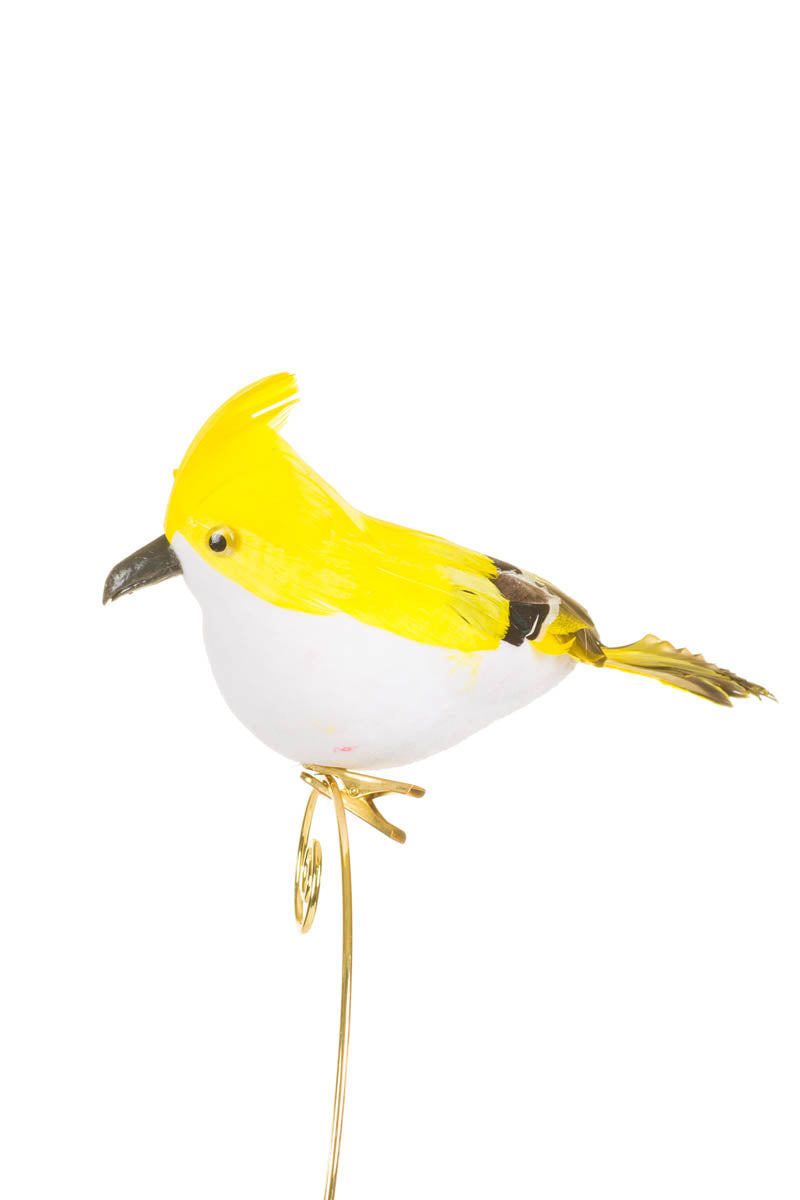10" Yellow and White Feathered Bird Ornament