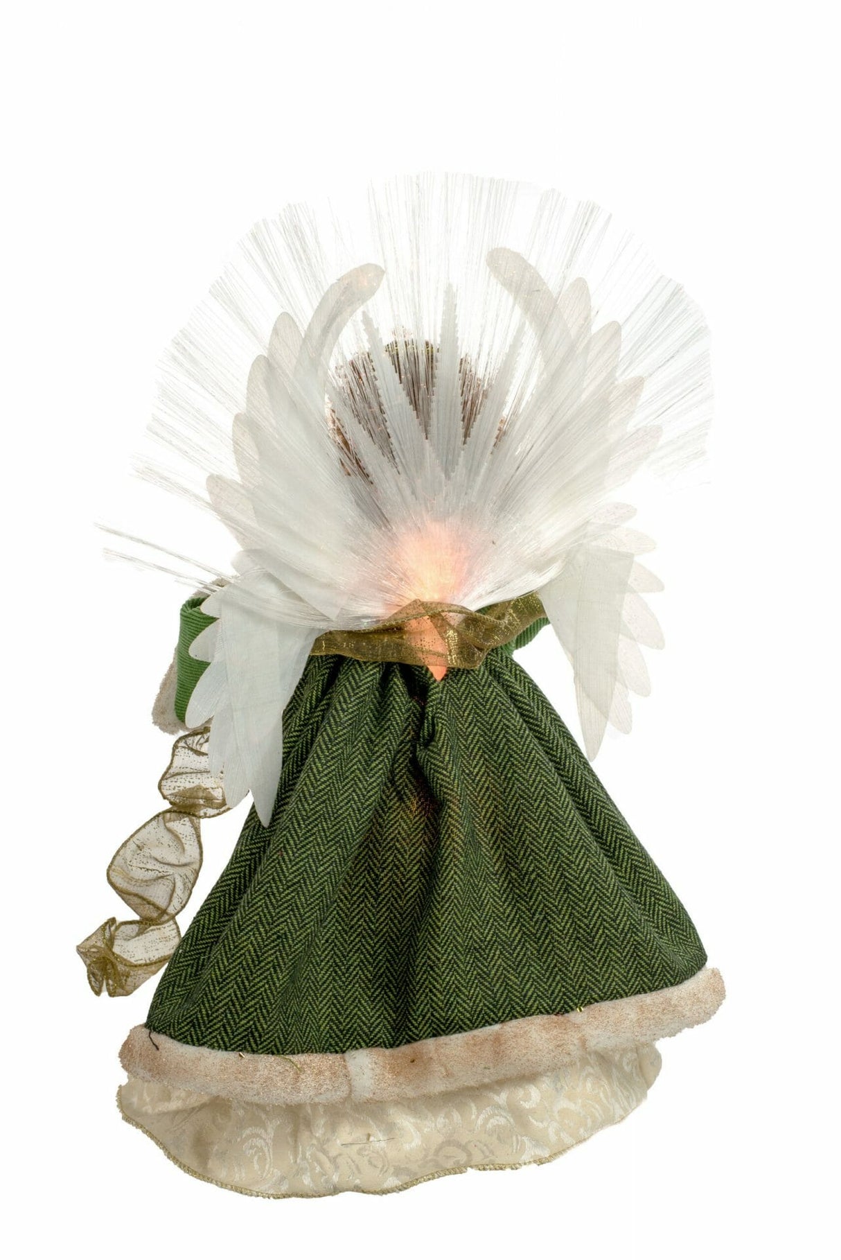 18" Green Cloth Charming Fiber Optic Angel Tree Topper with Brown Hair