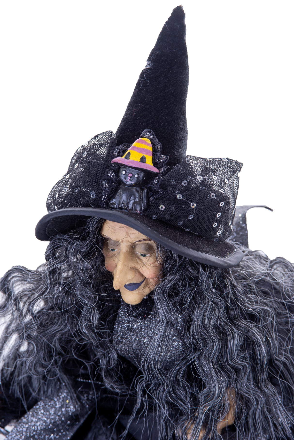 20" Sitting Black Cloth Adorable Witch Figure with Scepter