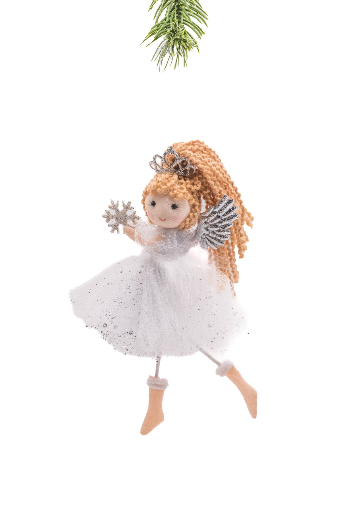 7" Hanging Silver Cloth Cherub Girl Doll