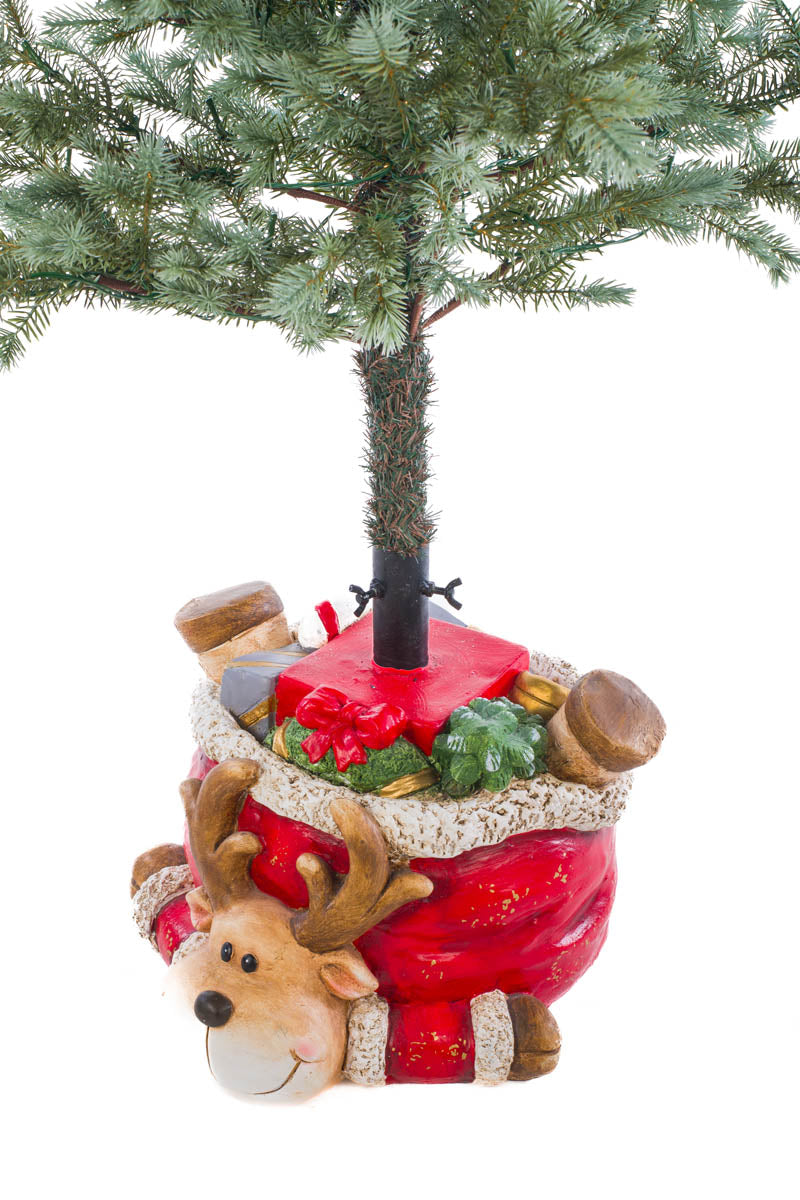 16" Red Plaster Fiberglass Toon Reindeer Christmas Tree Stand with Gifts