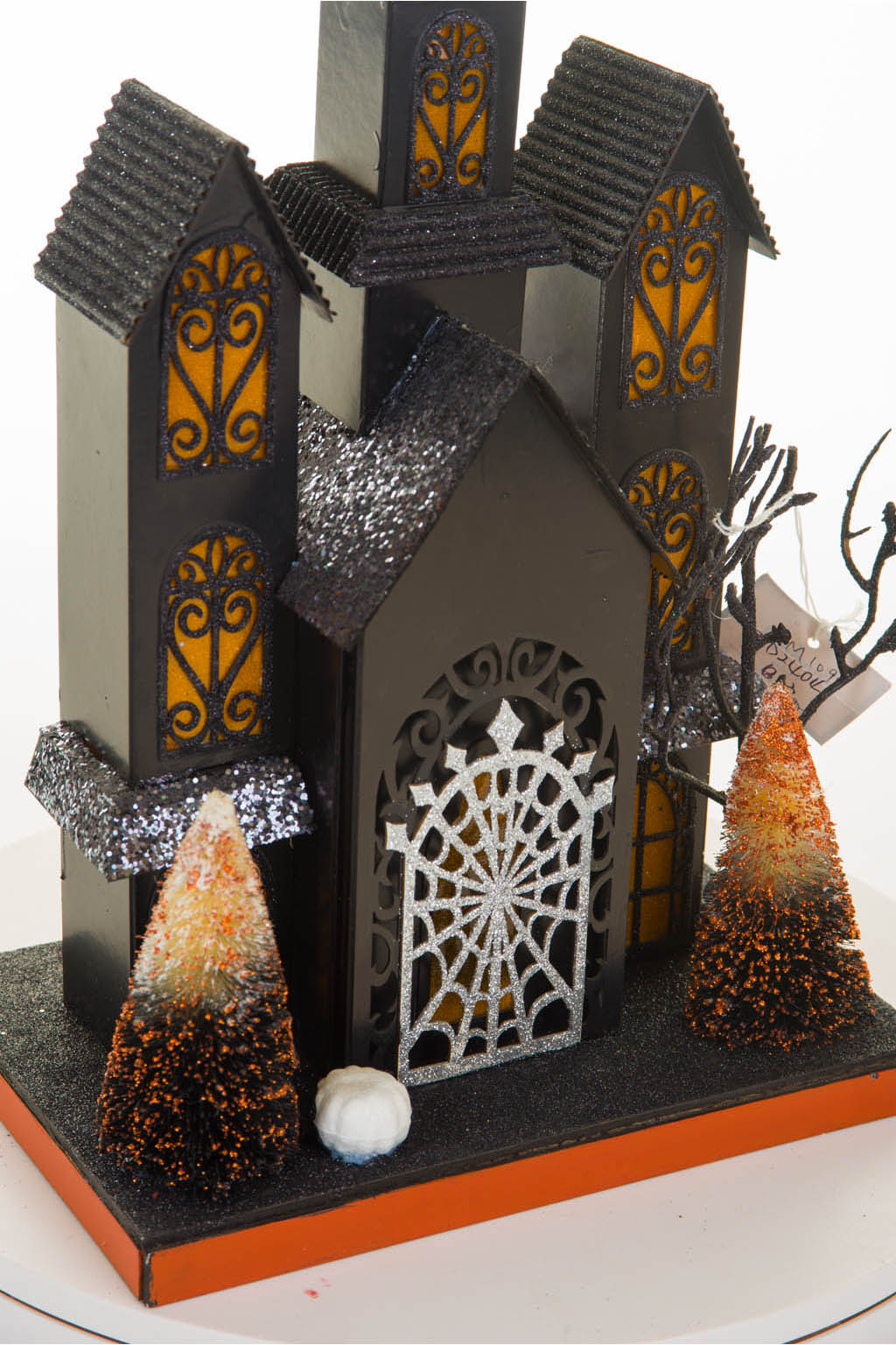 12" Black and Orange Cardboard LED Haunted House