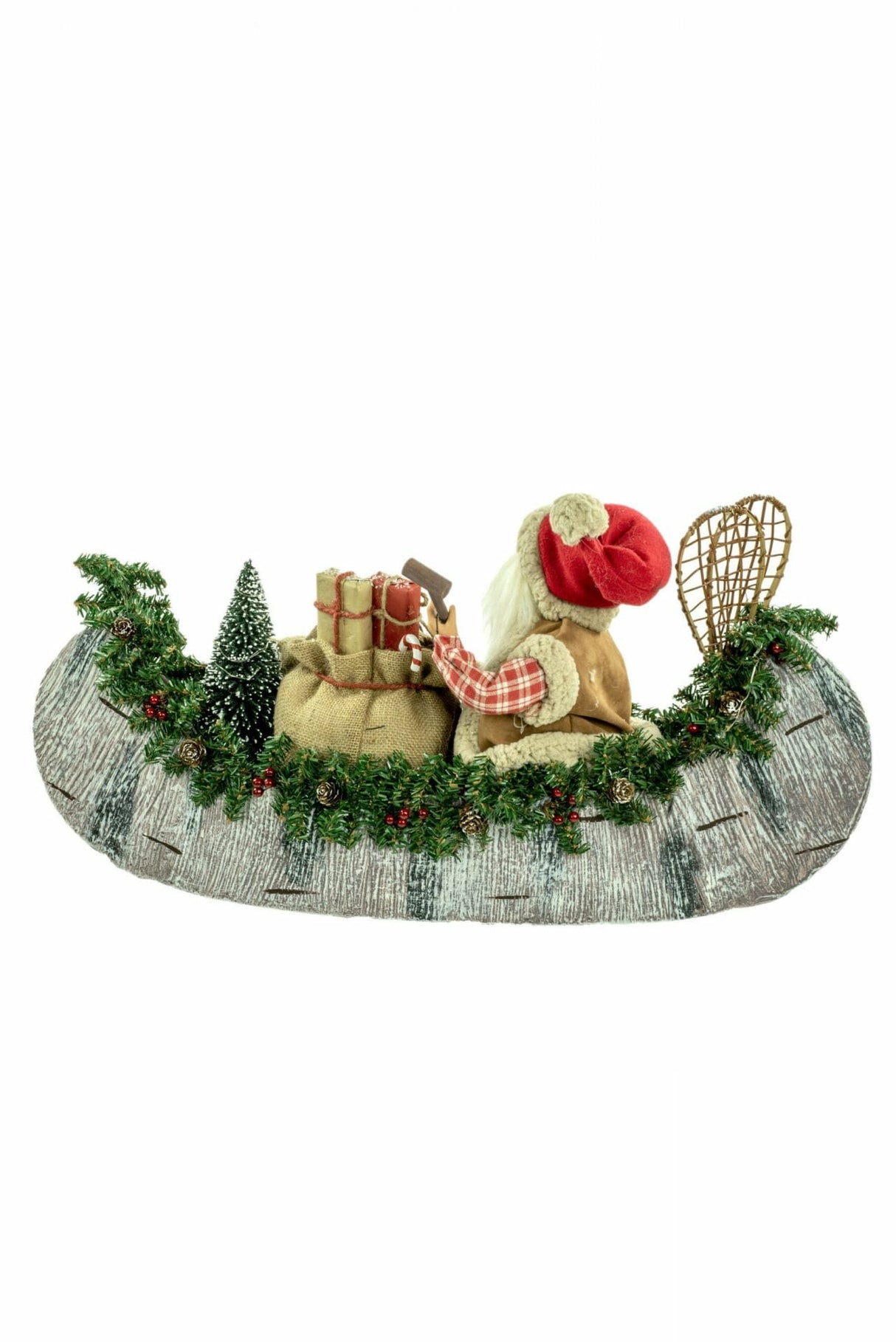 24" Red and Green Cardboard Canoeing Santa Figurine with Gift Sack