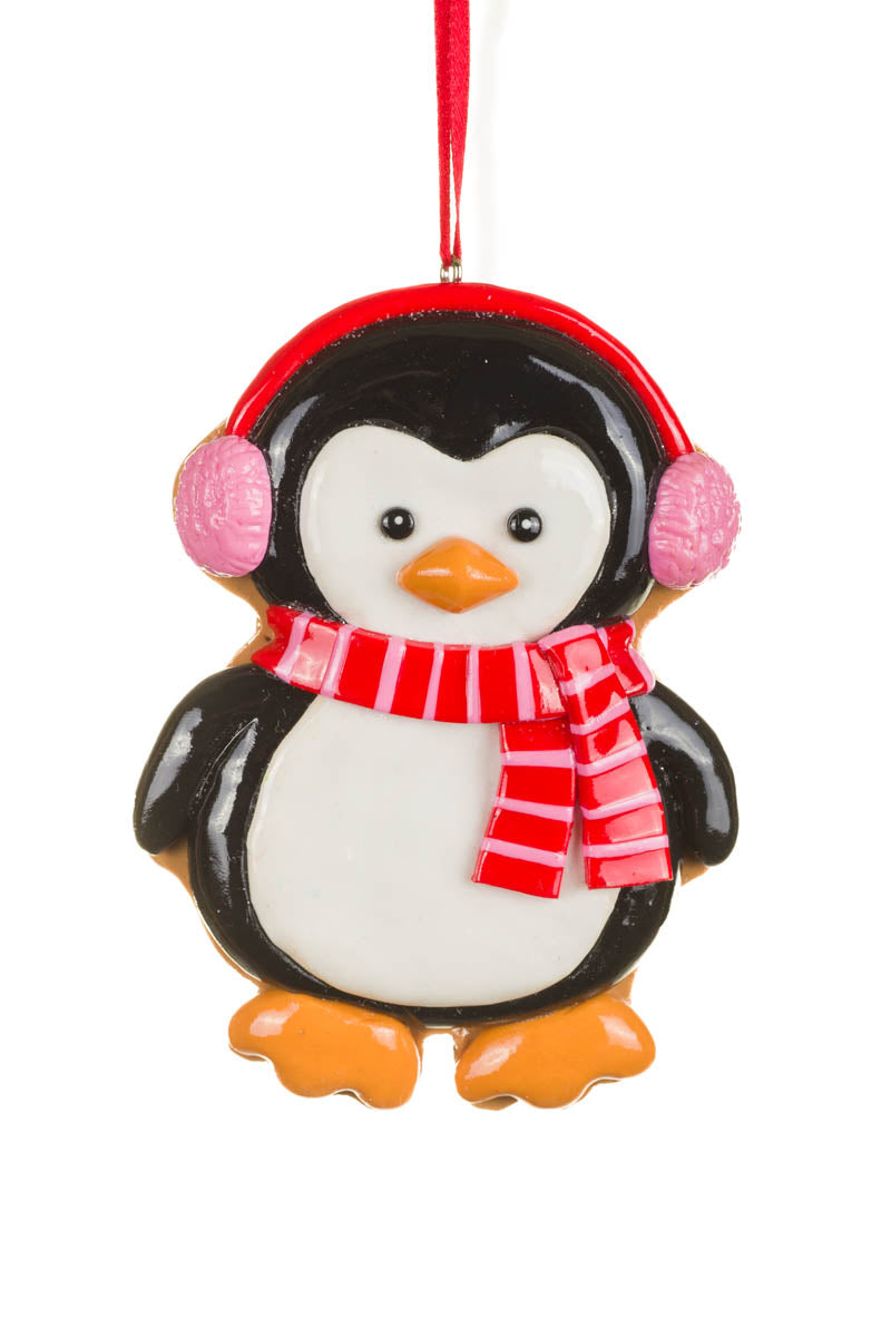 6.5" Red Clay Penguin Ornament with Scarf