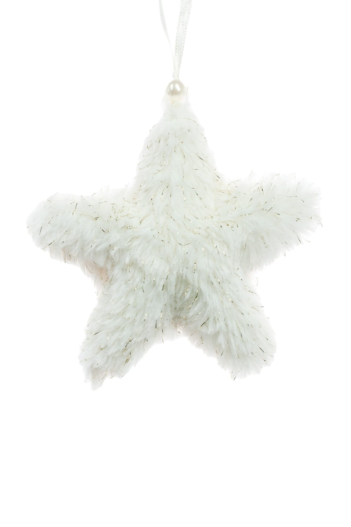 4.5" Hanging White Cloth Fuzzy Star Ornament