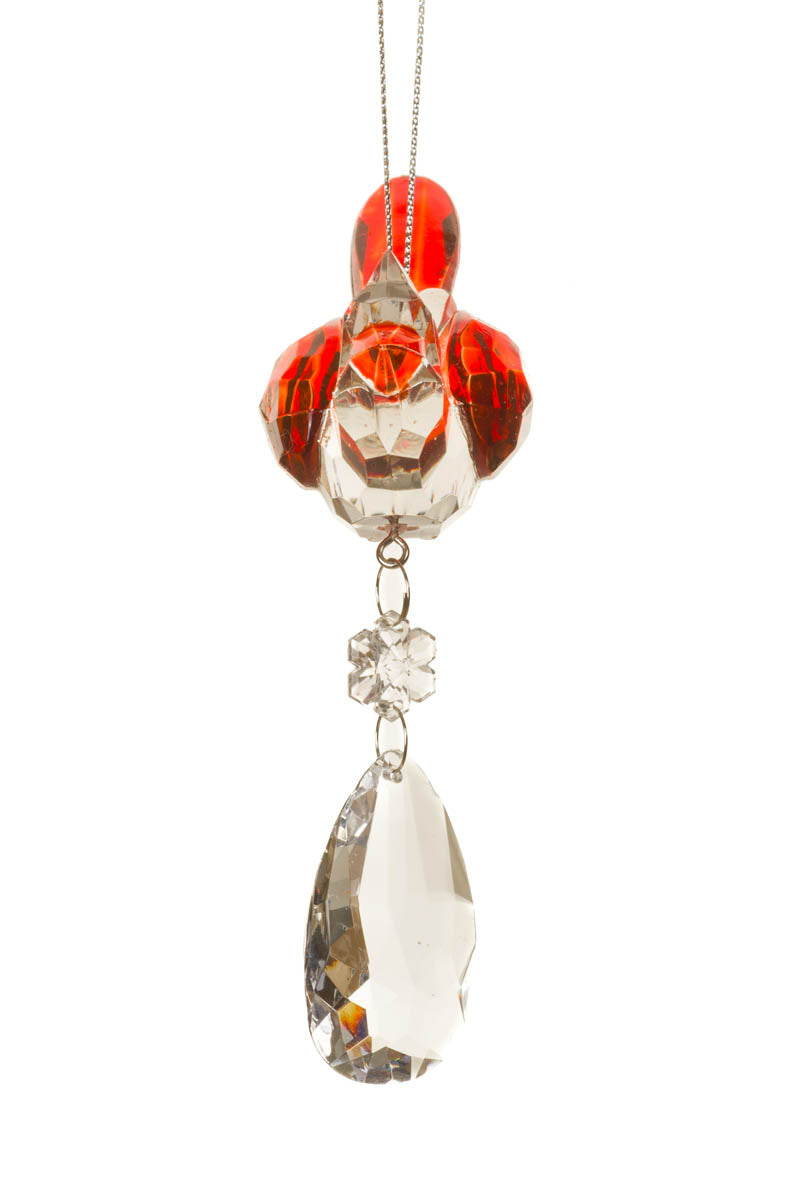 5.5" Hanging Red Acrylic Glancing Cardinal Ornament with Crystal Pendant- 2 Styles
