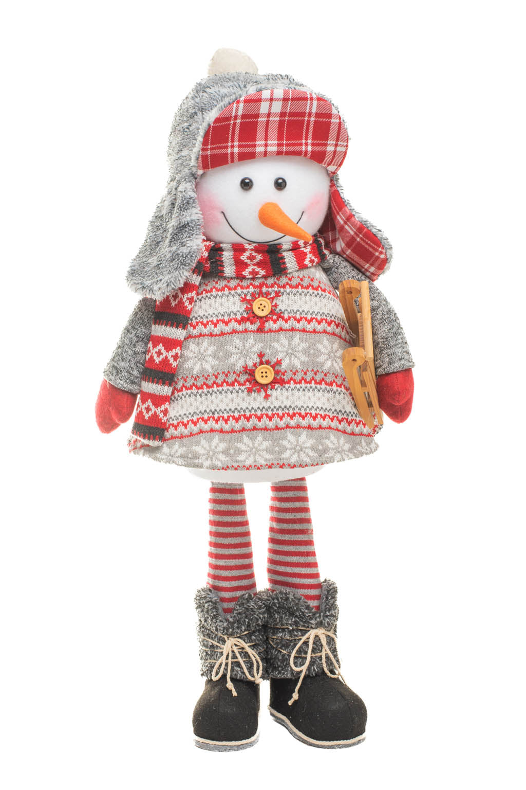 26" Red and Gray Knitted Hill-Bound Snowman with Toboggan