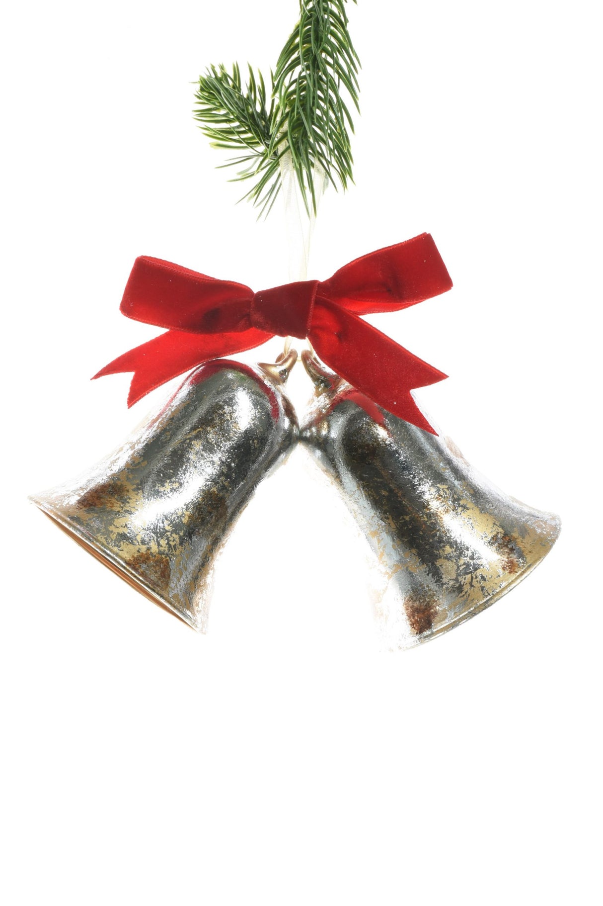 6" Hanging Gold Glass Bells Ornament with Bow