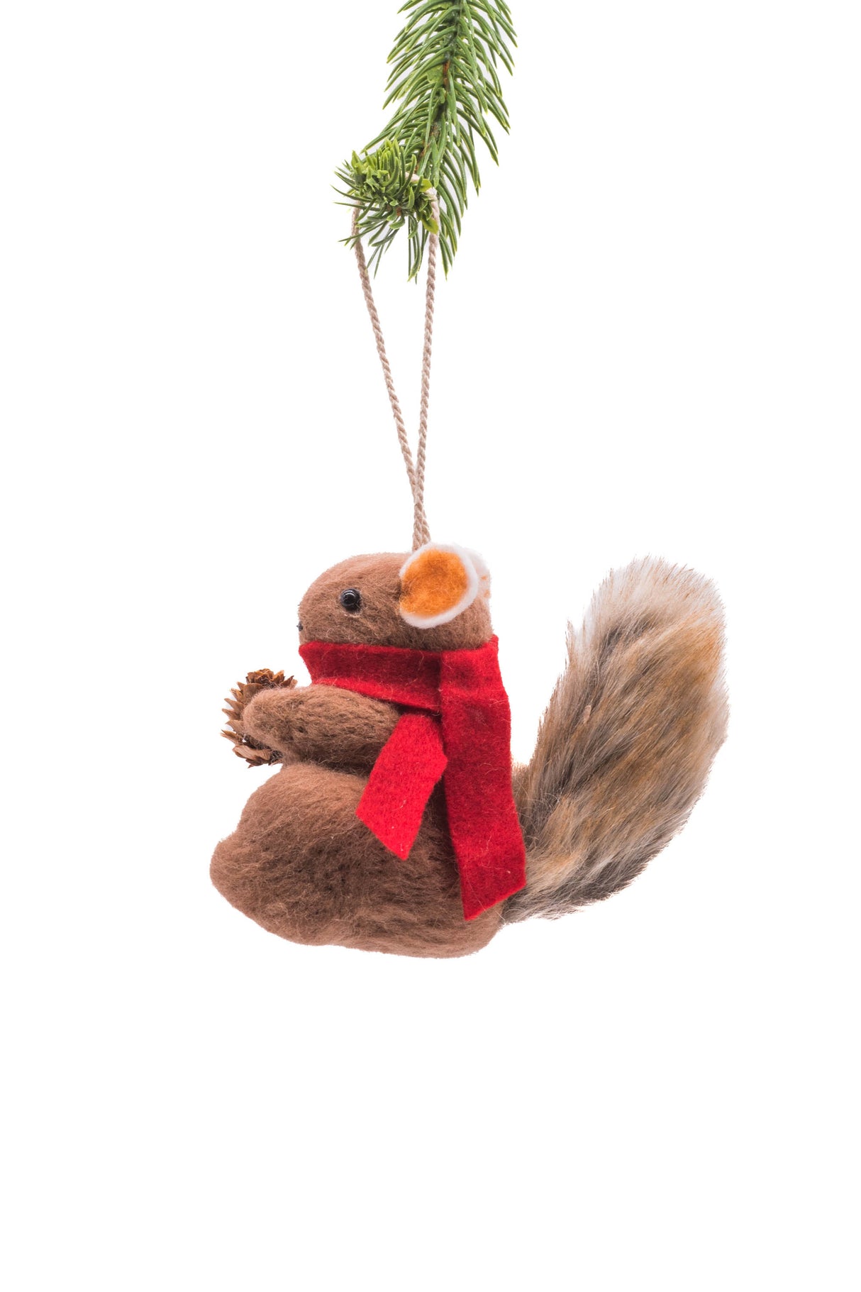 5" Hanging Spotted Brown Polylon Chinchilla Ornament with Treasured Pinecone